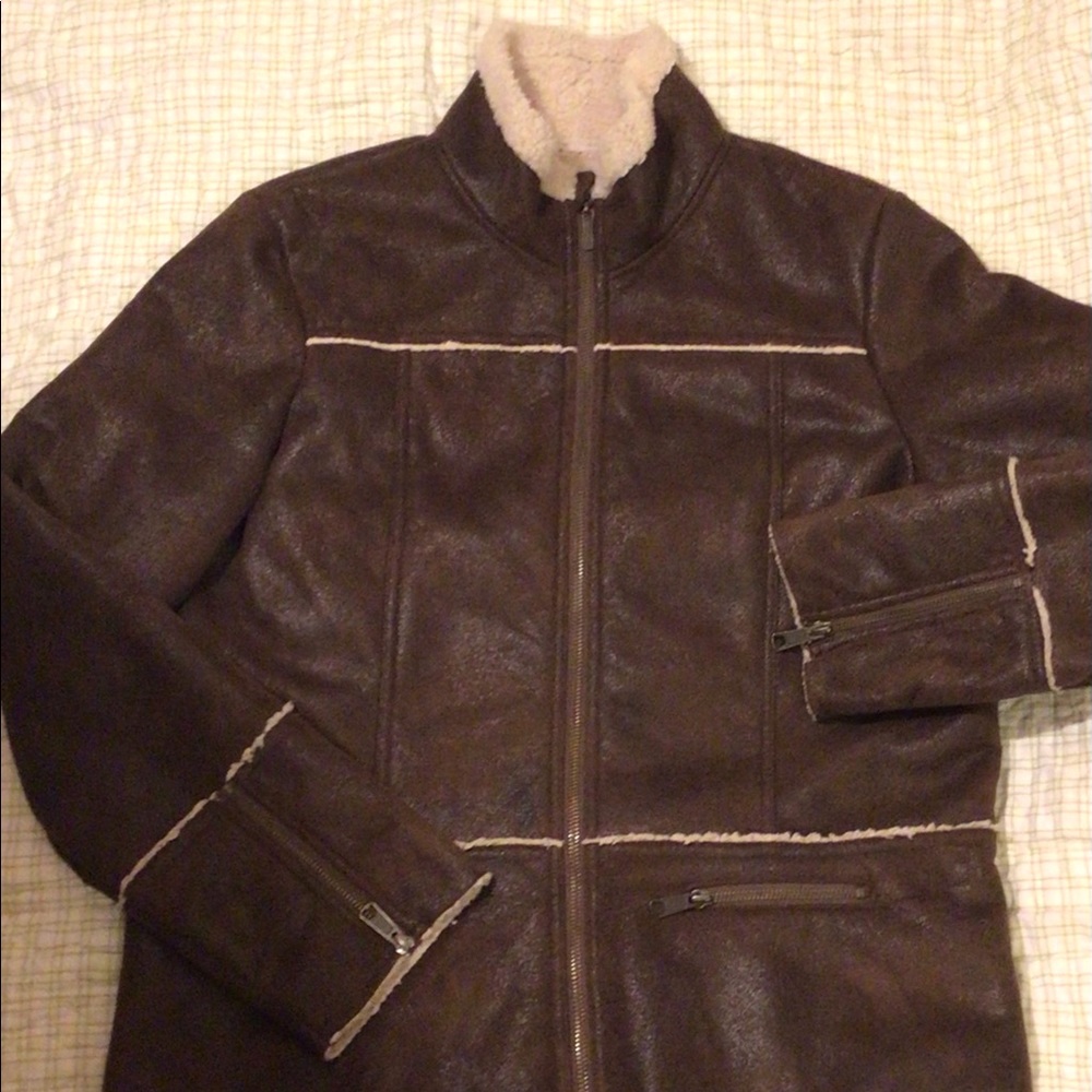 Women’s pre-loved PRANA brown vegan faux-leather full zip jacket/ size XL